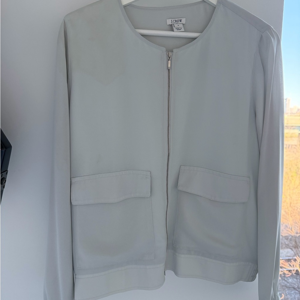 J. Crew Factory Light Gray Zip-Front Bomber Jacket size M